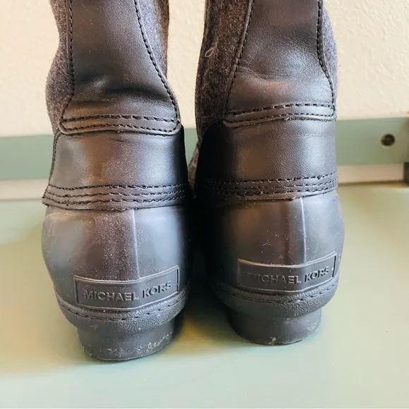 Michael Kors Easton Flannel and Rubber Rain Boot Black Gray Size 9