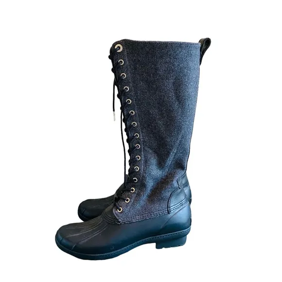 Michael Kors Easton Flannel and Rubber Rain Boot Black Gray Size 9