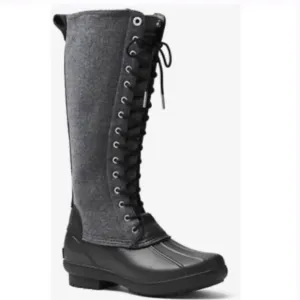 Michael Kors Easton Flannel and Rubber Rain Boot Black Gray Size 9
