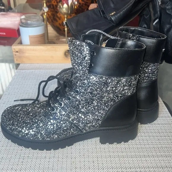 Michael Kors Glitter  NEW combat Boots, size 8.5 , runs a little roomy