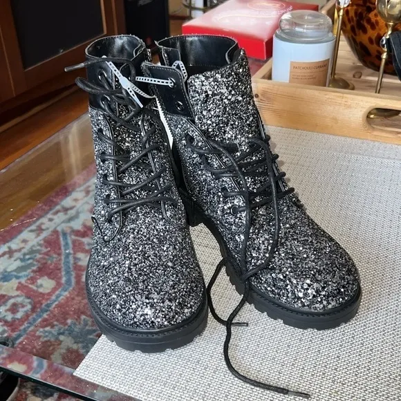 Michael Kors Glitter  NEW combat Boots, size 8.5 , runs a little roomy