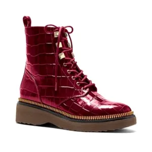 Michael Kors Haskell Crocodile Embossed Leather Combat Boot Size 5M New