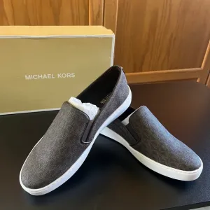 Michael Kors Keaton Slip On Sneakers Brown Logo Print Shoes Size 10 NIB