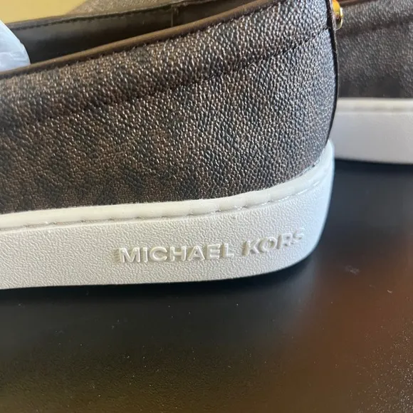 Michael Kors Keaton Slip On Sneakers Brown Logo Print Shoes Size 10 NIB