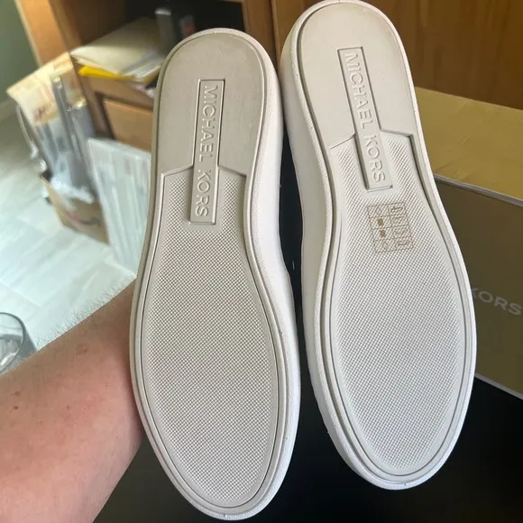 Michael Kors Keaton Slip On Sneakers Brown Logo Print Shoes Size 10 NIB