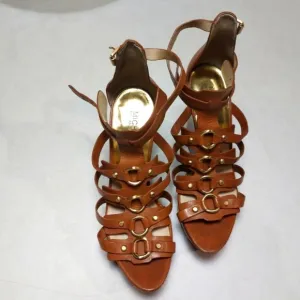 Michael Kors leather platform wedges Size 9.5M Brown Gold Rings