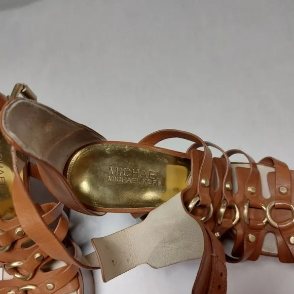 Michael Kors leather platform wedges Size 9.5M Brown Gold Rings