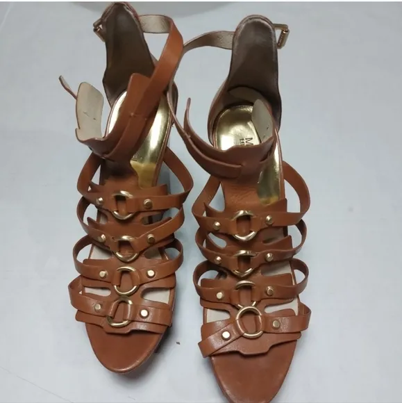 Michael Kors leather platform wedges Size 9.5M Brown Gold Rings
