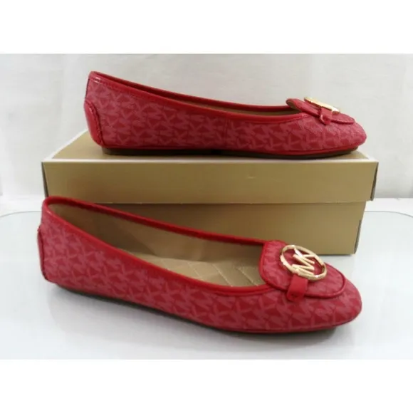 Michael Kors Lillie Moccasin Flat Shoes Mini MK Logo Crimson Red Size 7
