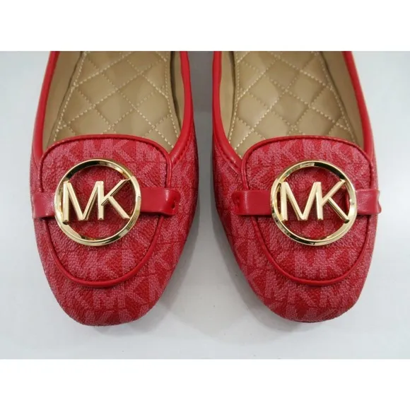 Michael Kors Lillie Moccasin Flat Shoes Mini MK Logo Crimson Red Size 7