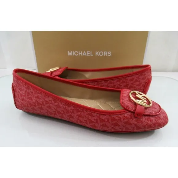Michael Kors Lillie Moccasin Flat Shoes Mini MK Logo Crimson Red Size 7