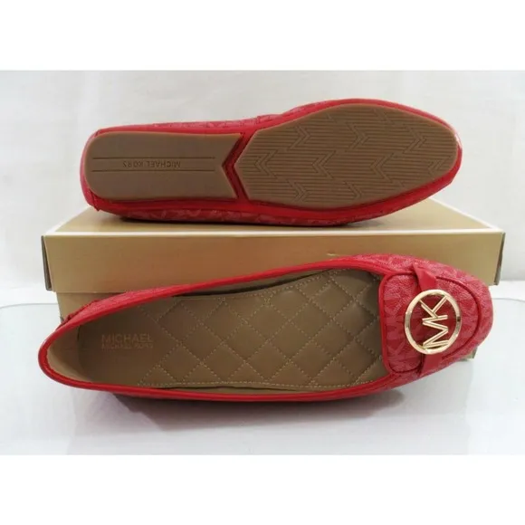 Michael Kors Lillie Moccasin Flat Shoes Mini MK Logo Crimson Red Size 7