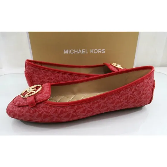 Michael Kors Lillie Moccasin Flat Shoes Mini MK Logo Crimson Red Size 7