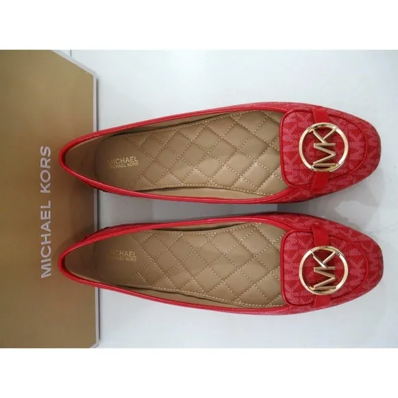 Michael Kors Lillie Moccasin Flat Shoes Mini MK Logo Crimson Red Size 7