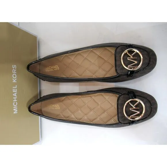 Michael Kors Lillie Moccasin Flat Shoes MK Signature Logo Brown