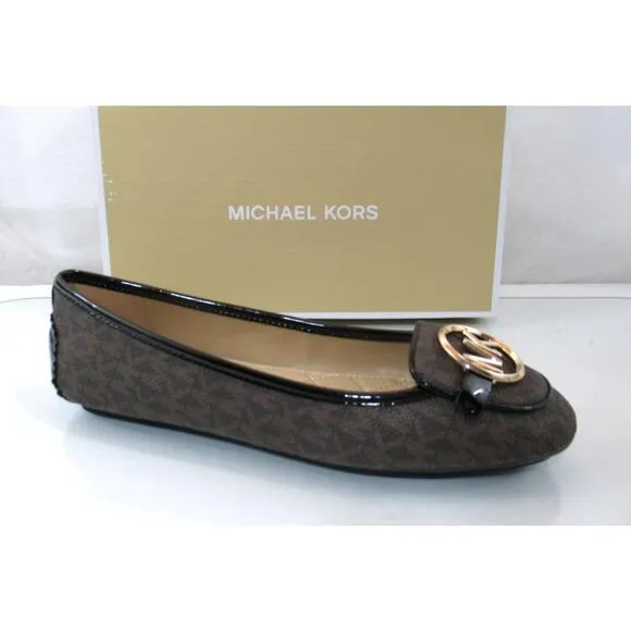 Michael Kors Lillie Moccasin Flat Shoes MK Signature Logo Brown
