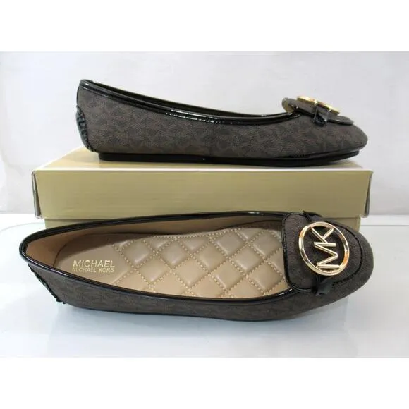 Michael Kors Lillie Moccasin Flat Shoes MK Signature Logo Brown