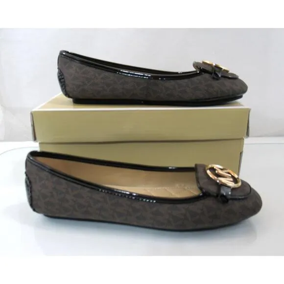 Michael Kors Lillie Moccasin Flat Shoes MK Signature Logo Brown
