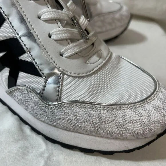 Michael Kors Maddy Two-Tone Logo Trainer WHITE 7 NEW