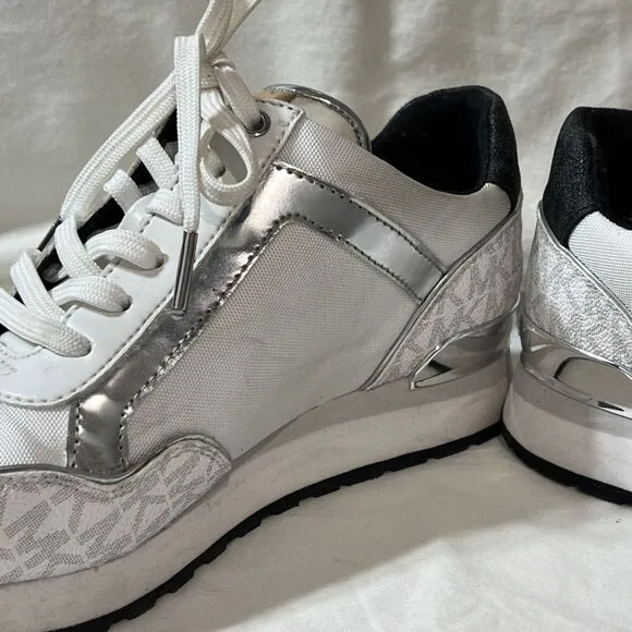Michael Kors Maddy Two-Tone Logo Trainer WHITE 7 NEW