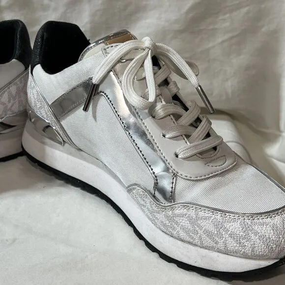 Michael Kors Maddy Two-Tone Logo Trainer WHITE 7 NEW