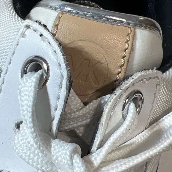 Michael Kors Maddy Two-Tone Logo Trainer WHITE 7 NEW