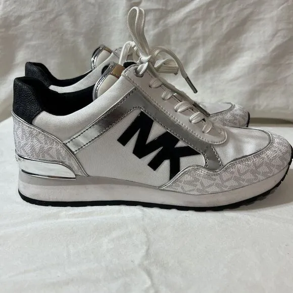 Michael Kors Maddy Two-Tone Logo Trainer WHITE 7 NEW