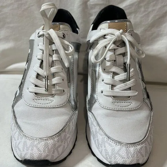 Michael Kors Maddy Two-Tone Logo Trainer WHITE 7 NEW