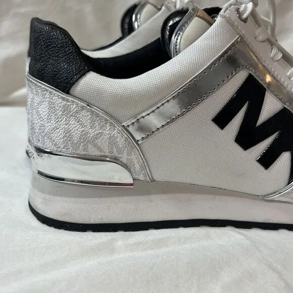Michael Kors Maddy Two-Tone Logo Trainer WHITE 7 NEW