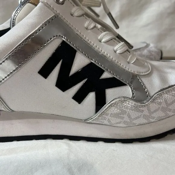 Michael Kors Maddy Two-Tone Logo Trainer WHITE 7 NEW