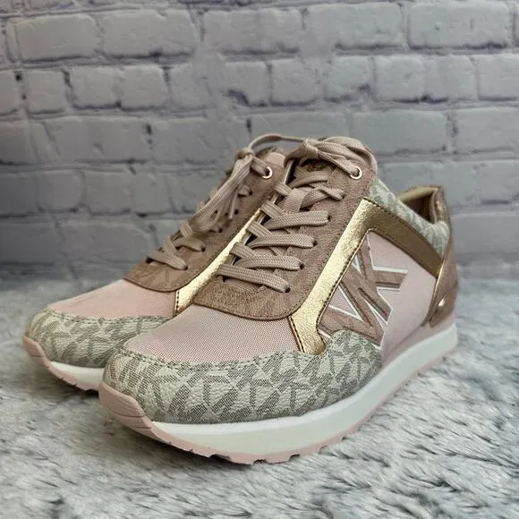 Michael Kors Maddy Two-Toned Pink Rose Gold Logo Lace Up Sneakers Size 7M New*