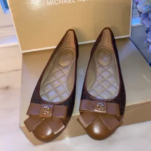 Michael Kors Signature Print Gale Flats, Size 7.5, Color: Brown