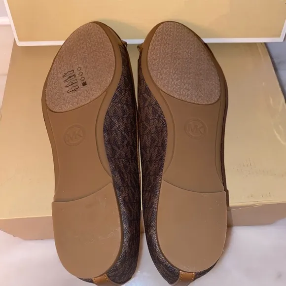 Michael Kors Signature Print Gale Flats, Size 7.5, Color: Brown