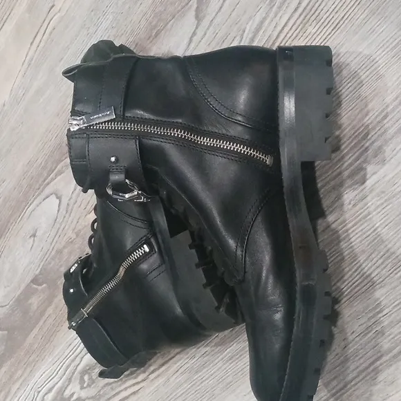 Michael Kors Women's Black Leather Ankle Boots Lace Up Moto Combat Size 8.5
