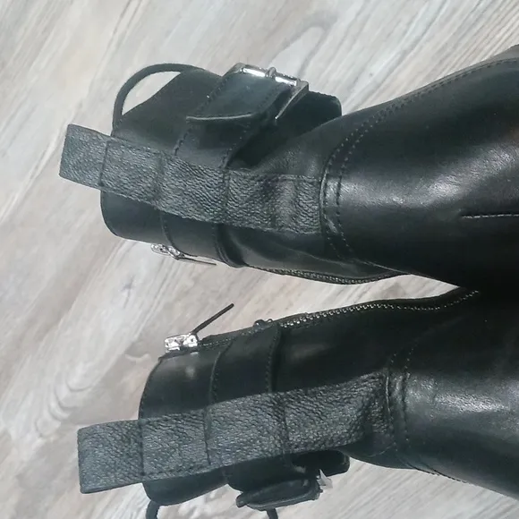 Michael Kors Women's Black Leather Ankle Boots Lace Up Moto Combat Size 8.5