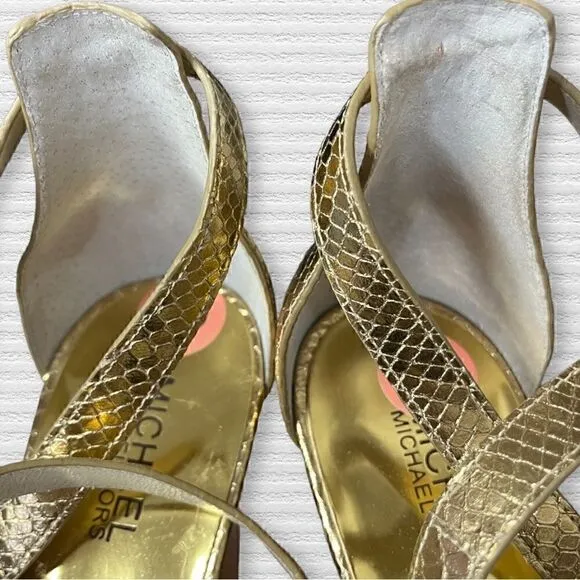 Michael Kors Ankle Strap Snake Gold Platform Wedges Floor Sample