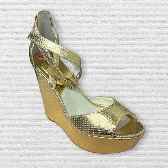 Michael Kors Ankle Strap Snake Gold Platform Wedges Floor Sample