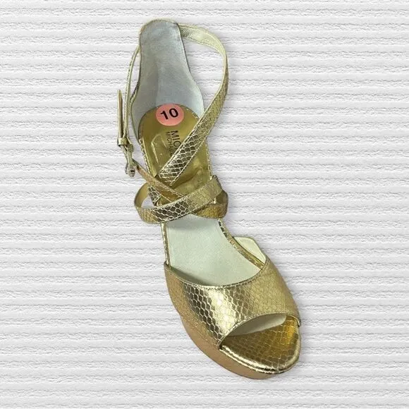 Michael Kors Ankle Strap Snake Gold Platform Wedges Floor Sample
