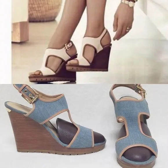 MICHAEL Michael Kors Gillian Washed Denim Wedges