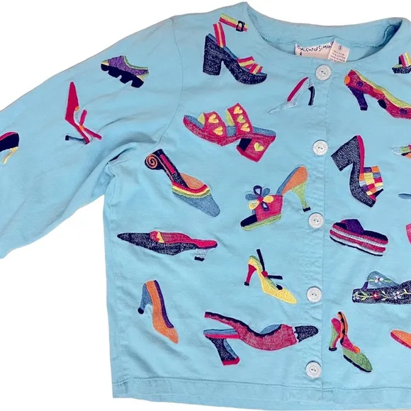 Michael Simon Vintage Jacket Y2K Blue w/ Embroidered Shoes Women’s Size Small
