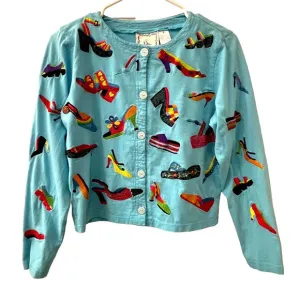 Michael Simon Vintage Jacket Y2K Blue w/ Embroidered Shoes Women’s Size Small