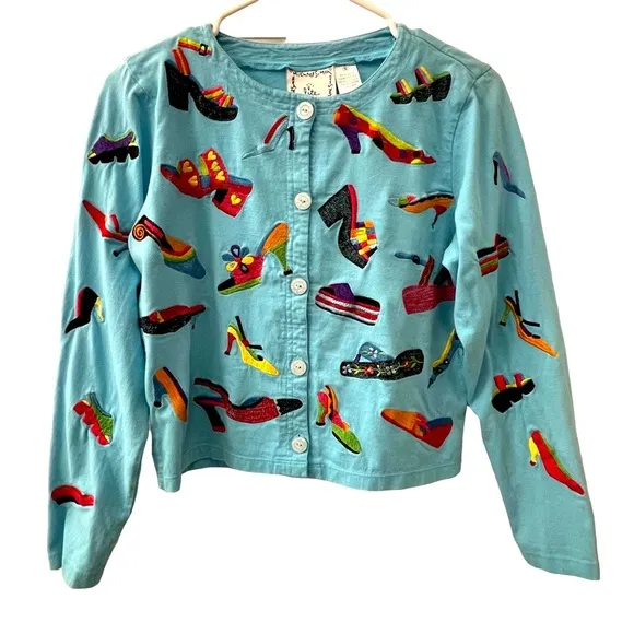 Michael Simon Vintage Jacket Y2K Blue w/ Embroidered Shoes Women’s Size Small