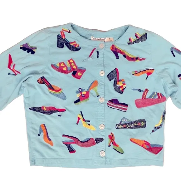 Michael Simon Vintage Jacket Y2K Blue w/ Embroidered Shoes Women’s Size Small