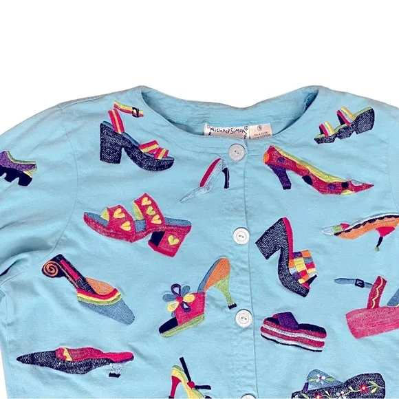 Michael Simon Vintage Jacket Y2K Blue w/ Embroidered Shoes Women’s Size Small