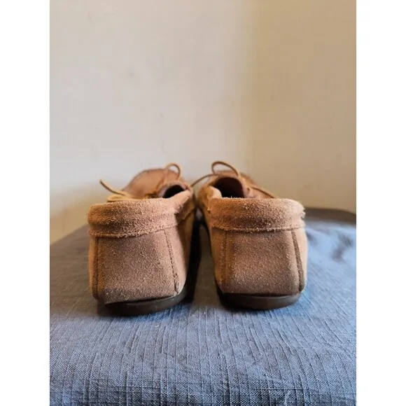Minnetonka  Men 10 Ladies 11.5 Laced Moccasins Brown All Leather Driving Sole