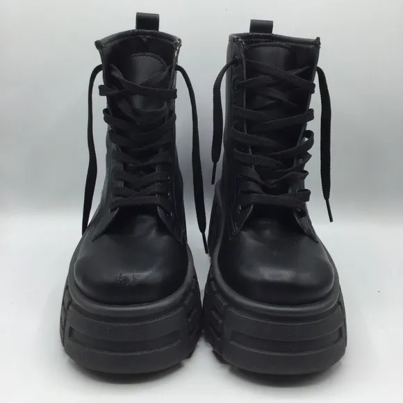 Miss Selfridge Adele Black PU Chunky Platform Combat Punk Goth Boots Lace Up