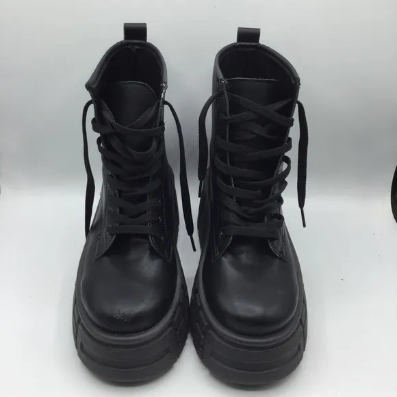 Miss Selfridge Adele Black PU Chunky Platform Combat Punk Goth Boots Lace Up