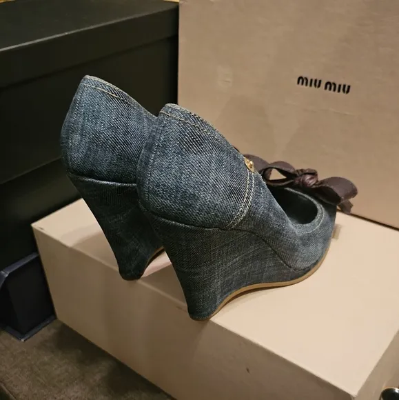 Miu Miu Denim peep toe Wedges 38