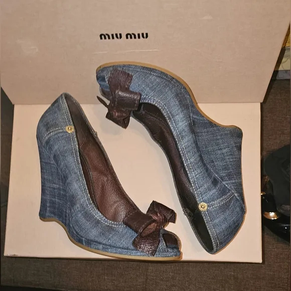 Miu Miu Denim peep toe Wedges 38