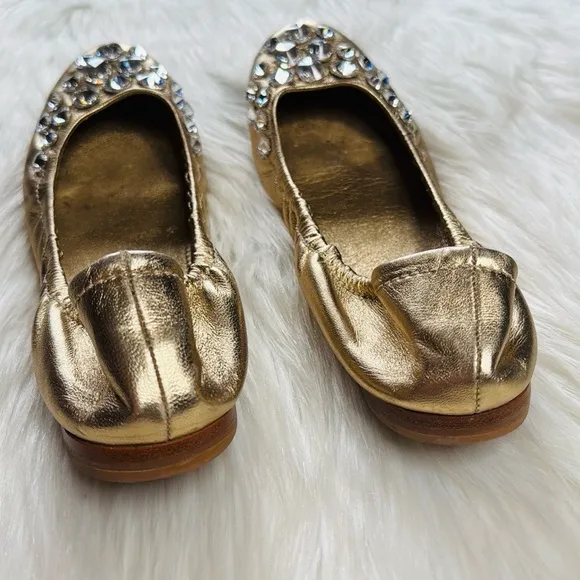 Miu Miu Gold Rhinestone Embellished Scrunch Flats
